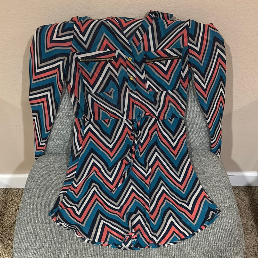 Rue21 Asymmetrical Graphic Blue and Black Dress